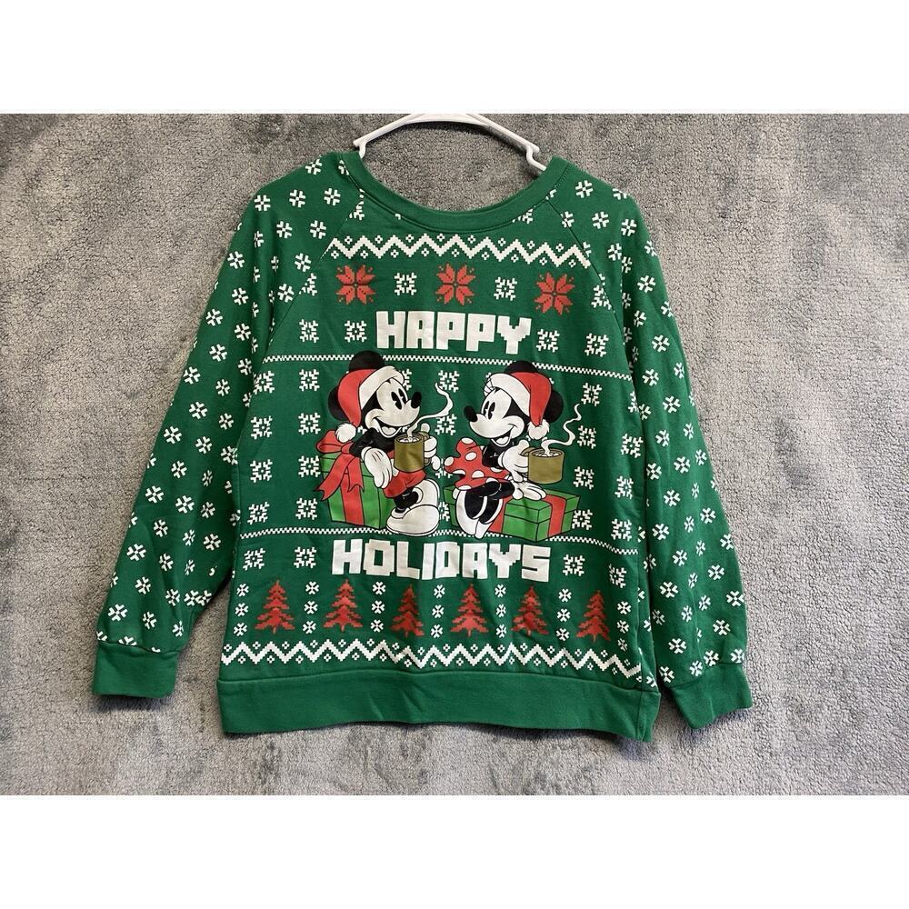 Disney “Happy Holidays” Minnie & Mickey Christmas Sweatshirt Juniors Size M 7-9